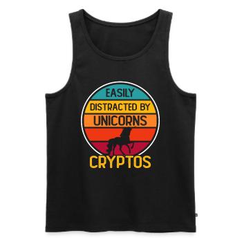 Crypto Crypto-monnaie Licorne - Débardeur bio Premium Homme - noir - Devant - Michal (187cm)
