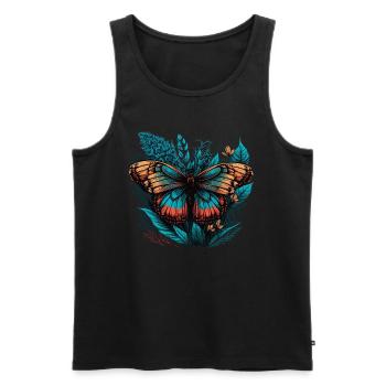 Papillon parmi les plantes - Débardeur bio Premium Homme - noir - Devant - AI Model Male 178 light (178cm)