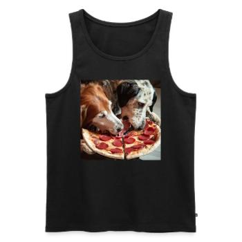 two dogs eating salami pizza - Men's Premium Organic Tank Top - black - Front - Michal (187cm)
