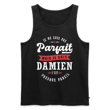 Damien Parfait Cadeau prenom damien - Débardeur bio Premium Homme - noir - Devant - Michal (187cm)
