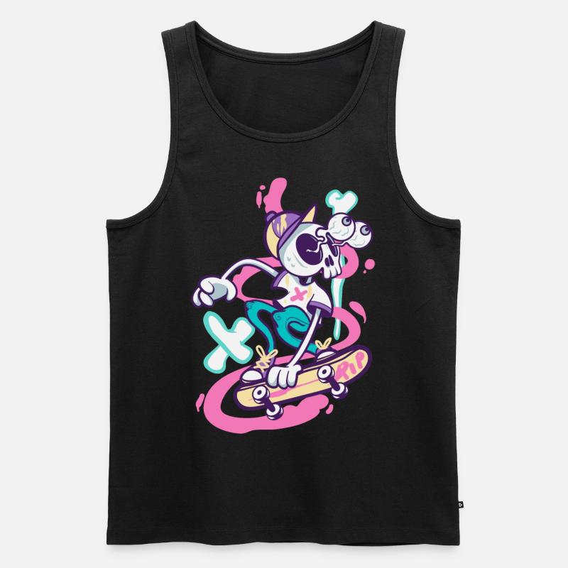 Skelettjunge auf coolem Skateboard Schädel - Männer Premium Bio Tank Top - Schwarz