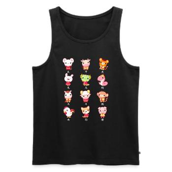 Signe du zodiaque du Nouvel An chinois Kawaii - Débardeur bio Premium Homme - noir - Devant - AI Model Male 178 light (178cm)