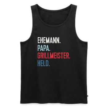 Bester Ehemann Papa Grillmeister Held - Männer Premium Bio Tank Top - Schwarz - Vorne - Michal (187cm)