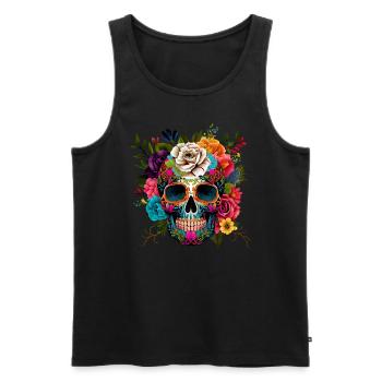 Día de Muertos Crâne de sucre Crâne mexicain - Débardeur bio Premium Homme - noir - Devant - AI Model Male 178 light (178cm)