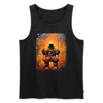 Astronaut on swing space galaxy planet - Men's Premium Organic Tank Top - black - Front - Michal (187cm)