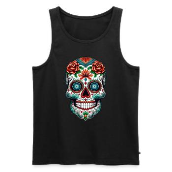 Crâne mexicain Día de Muertos Crâne de sucre - Débardeur bio Premium Homme - noir - Devant - AI Model Male 178 light (178cm)