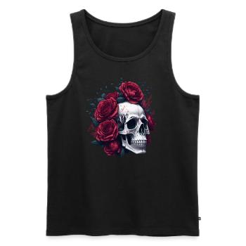 Totenkopf und Rosen Rote Blumen Gothic - Männer Premium Bio Tank Top - Schwarz - Vorne - AI Model Male 178 light (178cm)