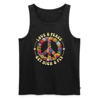 des années 70 Flower Power Hippie amour paix - Débardeur bio Premium Homme - noir - Devant - Michal (187cm)