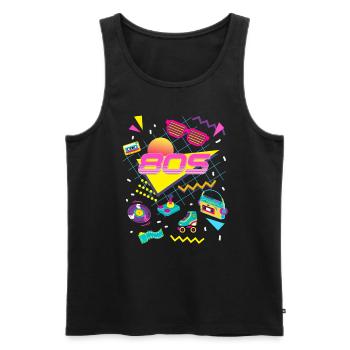 80s Themed Party Costume Outfit - Men's Premium Organic Tank Top - black - Front - AI Model Male 178 light (178cm)