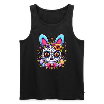 Colorful Sugar Skull Easter Bunny Easter Egg Easter Basket - Men's Premium Organic Tank Top - black - Front - AI Model Male 178 light (178cm)
