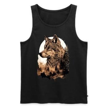 Wolf Wolf's Head Forest Nature Mountains Wilderness Sun - Men's Premium Organic Tank Top - black - Front - AI Model Male 178 light (178cm)