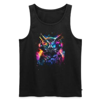 DJ Tenue cool Rave Techno Festival Hibou - Débardeur bio Premium Homme - noir - Devant - AI Model Male 178 light (178cm)