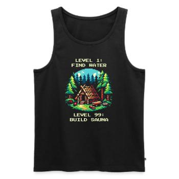 Level 1: Wasser Finden. Level 99: Sauna Bauen. - Männer Premium Bio Tank Top - Schwarz - Vorne - AI Model Male 178 light (178cm)