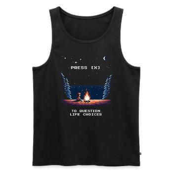 Appuyez sur [X] pour remettre en question les choix de vie Spruch - Débardeur bio Premium Homme - noir - Devant - AI Model Male 178 light (178cm)