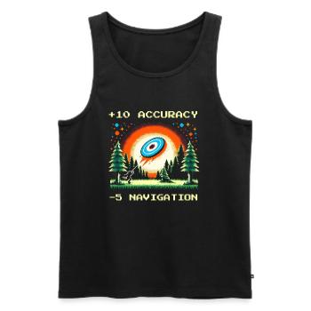 +10 de précision | Technique de disc golf Objectifs de la trajectoire de vol - Débardeur bio Premium Homme - noir - Devant - AI Model Male 178 light (178cm)