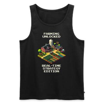 Agriculture = RTS | Gestion des ressources avec le diesel - Débardeur bio Premium Homme - noir - Devant - AI Model Male 178 light (178cm)