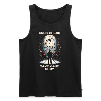 Crux ahead | Bouldering Pixel Art Kneebar - Men's Premium Organic Tank Top - black - Front - AI Model Male 178 light (178cm)