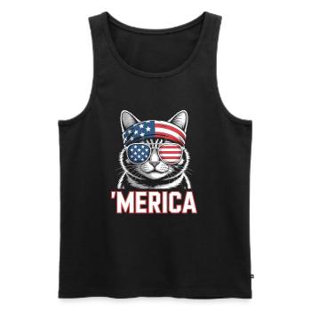 'Merica Katze Mit Sonnenbrille - Männer Premium Bio Tank Top - Schwarz - Vorne - AI Model Male 178 light (178cm)
