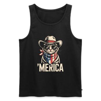 'Merica Cat avec lunettes de soleil - Débardeur bio Premium Homme - noir - Devant - Michal (187cm)