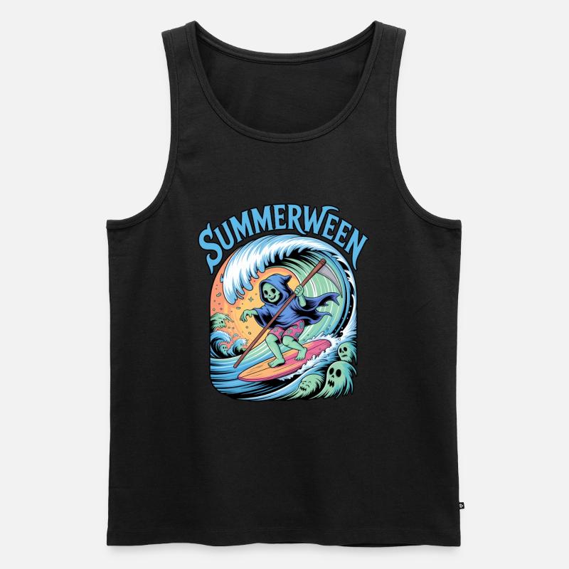 Summerween Halloween Geist Surfer - Männer Premium Bio Tank Top - Schwarz