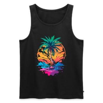 Palm tree in front of sunset | Tropical Paradise - Men's Premium Organic Tank Top - black - Front - AI Model Male 178 light (178cm)