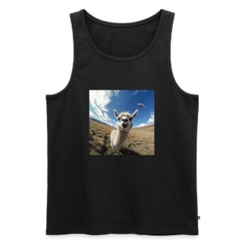 Llama Selfie with UFOs, weirder - Men's Premium Organic Tank Top - black - Front - Michal (187cm)