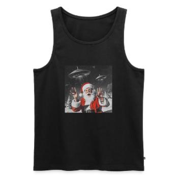 Santa Claus Selfie with UFOs, Strange Print - Men's Premium Organic Tank Top - black - Front - Michal (187cm)