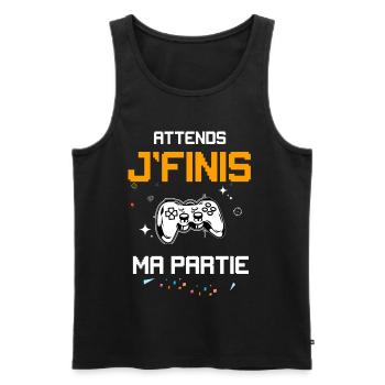Attends je finis ma partie jeux video gamer - Débardeur bio Premium Homme - noir - Devant - Michal (187cm)