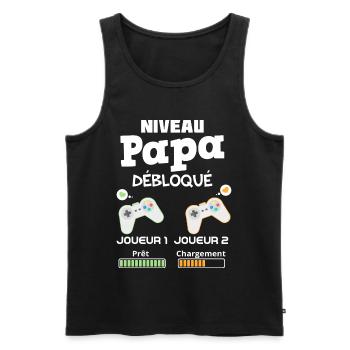Papa et bébé joueurs de jeux vidéos - Débardeur bio Premium Homme - noir - Devant - Michal (187cm)