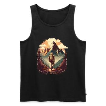 Vintage Mountain Adventures: Hiking, Camping, - Men's Premium Organic Tank Top - black - Front - Michal (187cm)