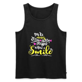 Vous n’êtes jamais complètement habillé sans un sourire - Débardeur bio Premium Homme - noir - Devant - AI Model Male 178 light (178cm)