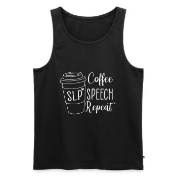 Coffee Speech Repeat SLP Speech Language Therapy - Men's Premium Organic Tank Top - black - Front - AI Model Male 178 light (178cm)