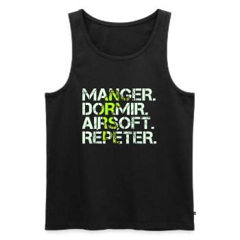 Mange Dormir Airsoft Répéter Cadeau Softair Humour - Débardeur bio Premium Homme - noir - Devant - Michal (187cm)