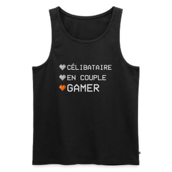 Célibataire Couple Gamer Cadeau Geek St Valentin - Débardeur bio Premium Homme - noir - Devant - Michal (187cm)