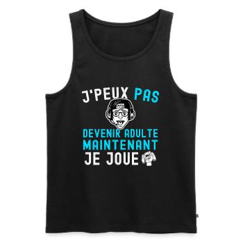 J'peux pas devenir adulte - Cadeau Gamer Humour - Débardeur bio Premium Homme - noir - Devant - Michal (187cm)