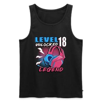 Âge 18e Anniversaire Niveau 18 Débloqué - Débardeur bio Premium Homme - noir - Devant - Michal (187cm)