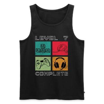 Niveau 7 Anniversaire de jeu complet - Débardeur bio Premium Homme - noir - Devant - AI Model Male 178 light (178cm)