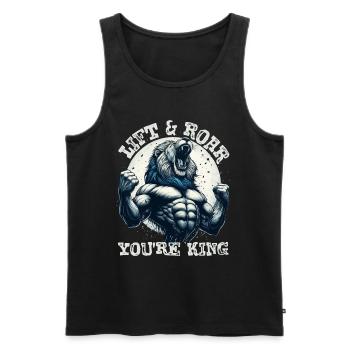 LIFT & ROAR: YOU'RE KING, A BODY BUILDER LION - Men's Premium Organic Tank Top - black - Front - Michal (187cm)