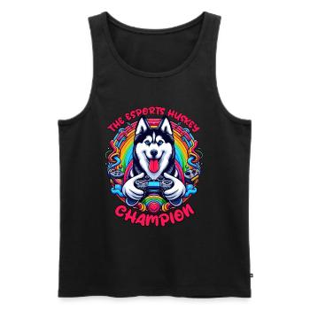 Power Play Pup - The Esports Husky Champion - Men's Premium Organic Tank Top - black - Front - AI Model Male 178 light (178cm)
