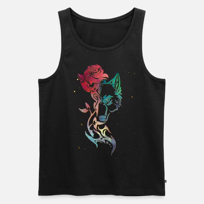 Wolf und Rose - Männer Premium Bio Tank Top - Schwarz