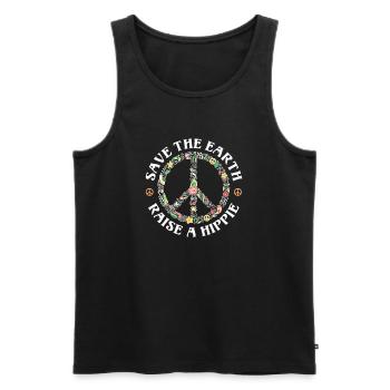 Hippie Peace Flower Power Amour Paix Cadeau - Débardeur bio Premium Homme - noir - Devant - Michal (187cm)