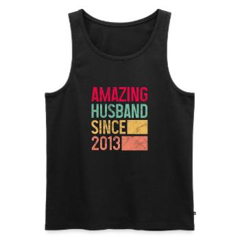 Husband since 2013 - Men's Premium Organic Tank Top - black - Front - AI Model Male 178 light (178cm)