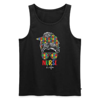 Journée de sensibilisation à l’autisme Cadeau autiste - Débardeur bio Premium Homme - noir - Devant - Michal (187cm)