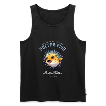 Kugelfisch mit Stacheln am Körper, der sich aufbläht - Männer Premium Bio Tank Top - Schwarz - Vorne - AI Model Male 178 light (178cm)