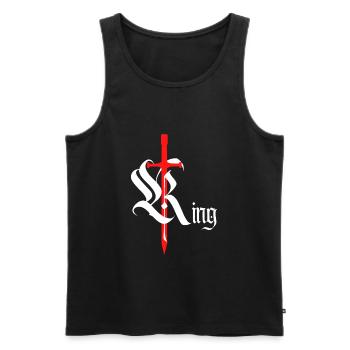 Roi gothique Design avec épée texte blanc - Débardeur bio Premium Homme - noir - Devant - Michal (187cm)