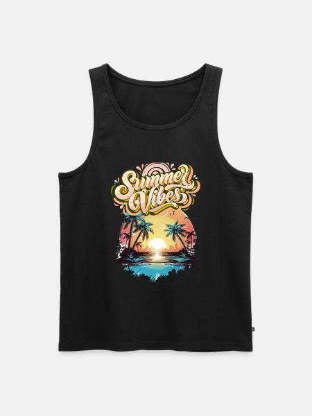 Summer Mood Palm Trees Sunset - Men's Premium Organic Tank Top - black