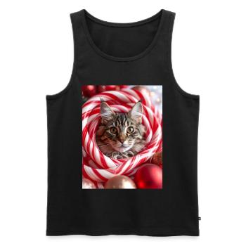 Weihnachtskatze zwischen Zuckerstangen - Männer Premium Bio Tank Top - Schwarz - Vorne - AI Model Male 178 light (178cm)
