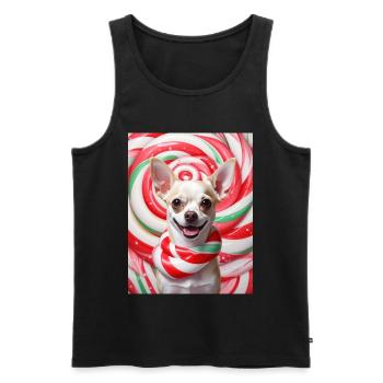 Candy Dog in Peppermix Background - Men's Premium Organic Tank Top - black - Front - AI Model Male 178 light (178cm)