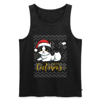 Chaton Noël en bonnet rouge - Débardeur bio Premium Homme - noir - Devant - AI Model Male 178 light (178cm)