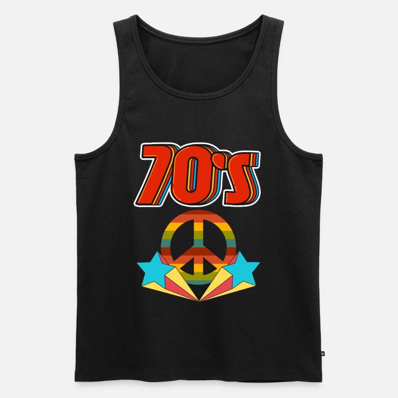 Retro 70er Frieden Regenbogen - Männer Premium Bio Tank Top - Schwarz
